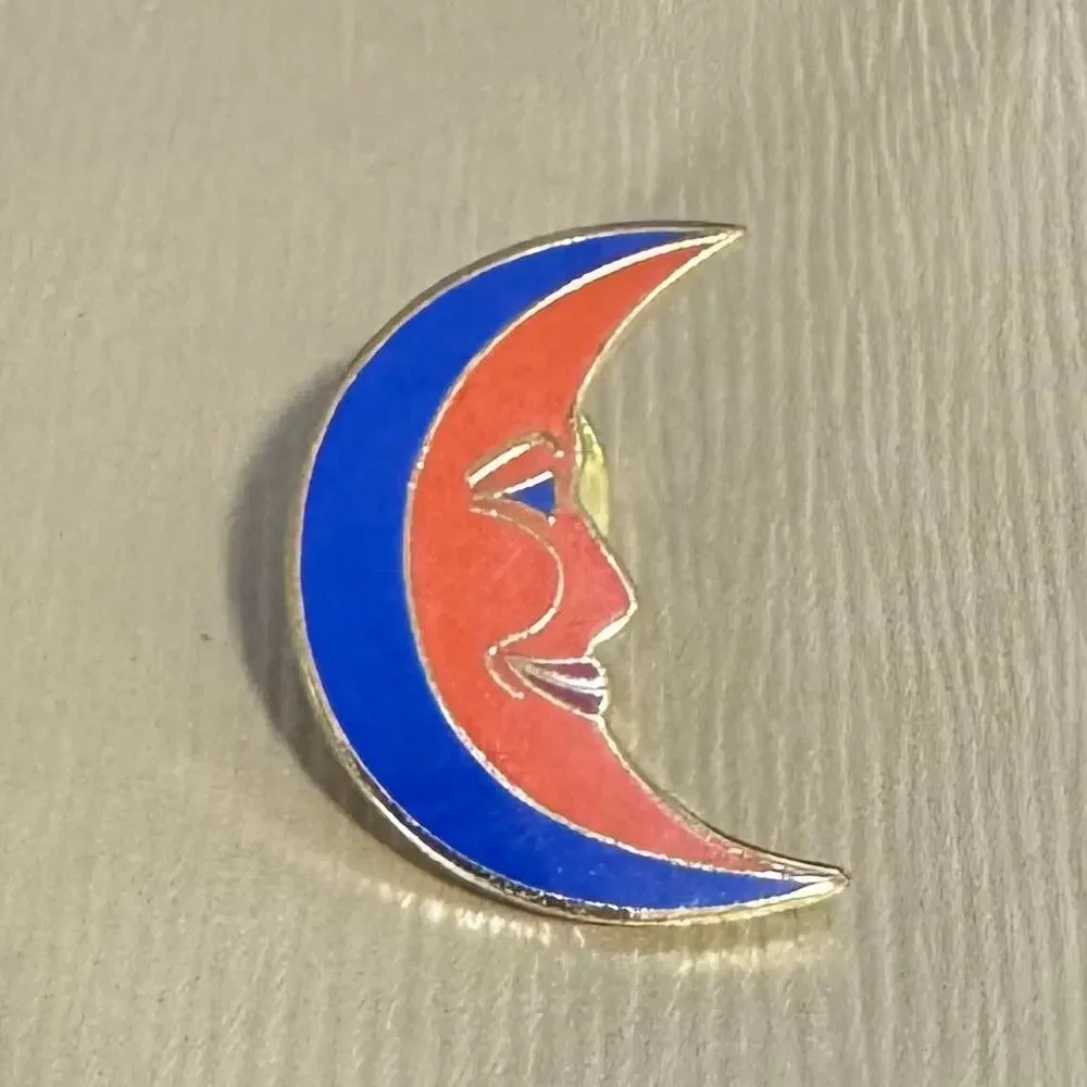 Vintage blue orange crescent moon enamel pin backpack pin hat pin lapel pin